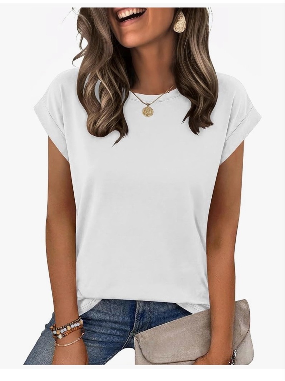 zeagoo White Rolled Short Sleeve Tee